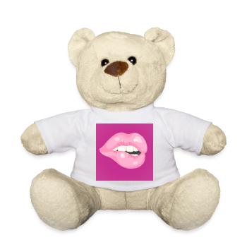 Glänzender pinker Lippenbiss auf Magenta - Teddy - Weiß - Vorne