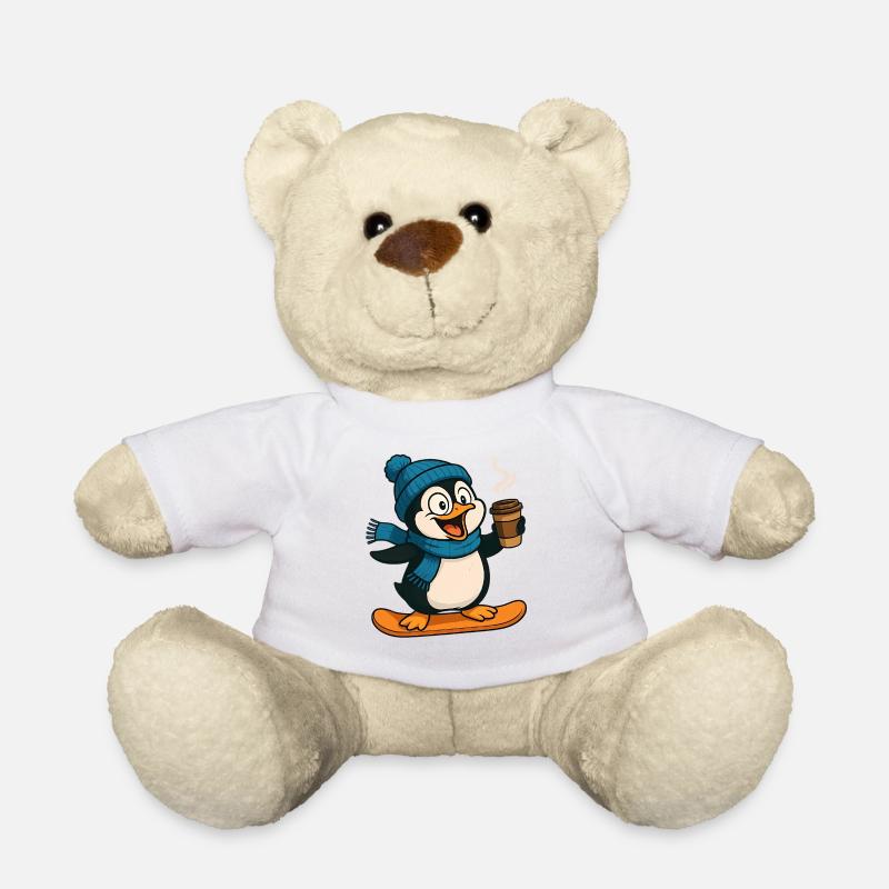 Schneepinguin mit Kaffee und Schal - Teddy - Weiß