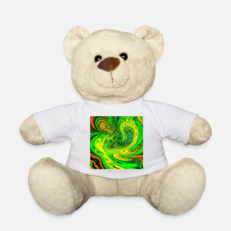 Psychedelic Color Swirls Green - Teddy Bear - white