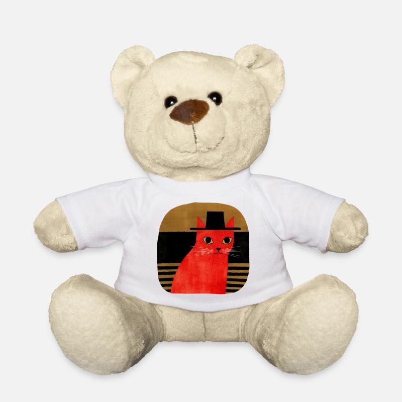 Rote Katze mit Hut Retro Art - Teddy - Weiß