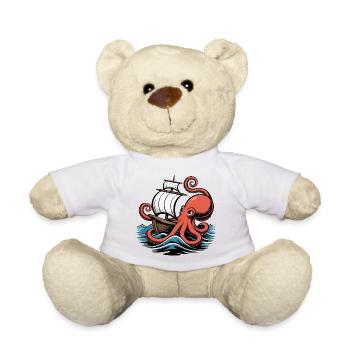 Octopus Entwines Sailing Ship Squid Ship - Teddy Bear - white - Front