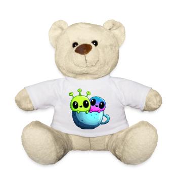 Little Alien Couple in Teacup - Teddy Bear - white - Front