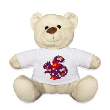 cute small animals, floral pattern - Teddy Bear - white - Front