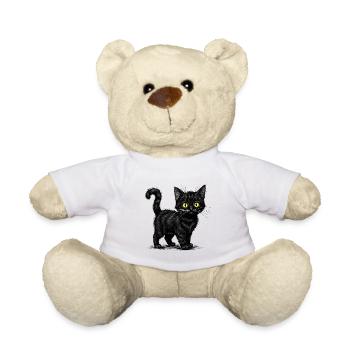 Chat noir mignon - Illustration réaliste - Nounours - blanc - Devant