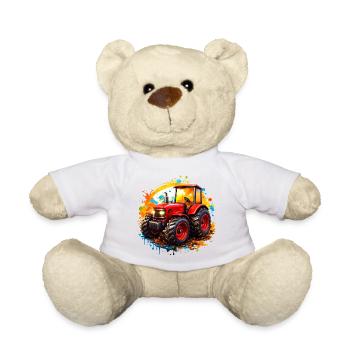 Roter Traktor mit Farbspritzern  - Teddy - Weiß - Vorne