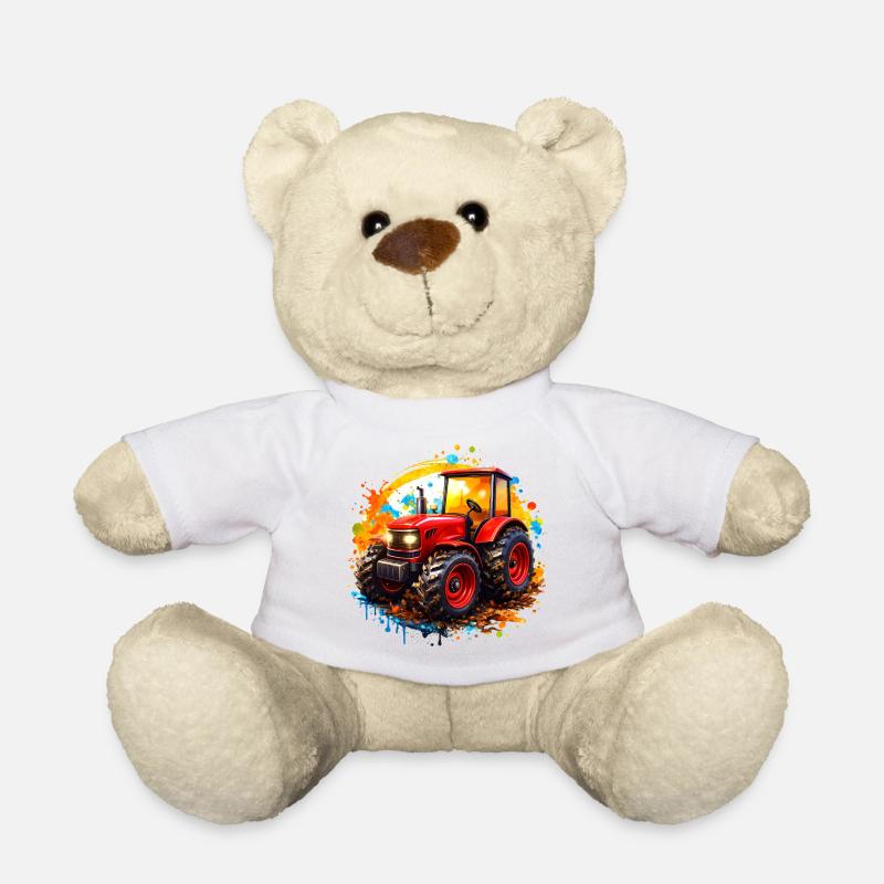 Roter Traktor mit Farbspritzern  - Teddy - Weiß