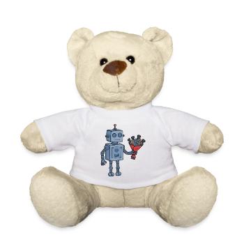 Cute Valentine Robot with Mechanical Gear Bouquet - Teddy Bear - white - Front