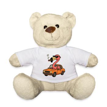 Flamingo in an Orange Car - Teddy Bear - white - Front