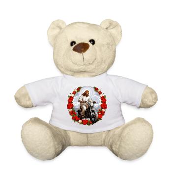 Jesus' motorcycle with roses - Teddy Bear - white - Front