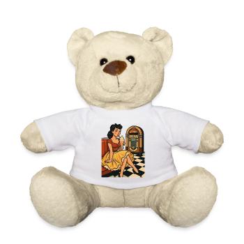 50s Rockabella: Pin-Up in the Diner with Milkshake - Teddy Bear - white - Front