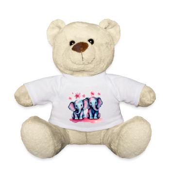 Pastel Elephants with Flowers - Teddy Bear - white - Front