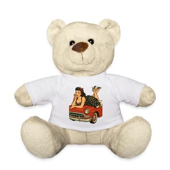 Rockabilly Pin-Up auf Oldtimer im Retro-Stil - Teddy - Weiß - Vorne