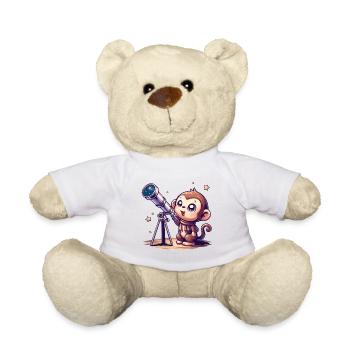 Starry Sky Monkey with Telescope - Teddy Bear - white - Front