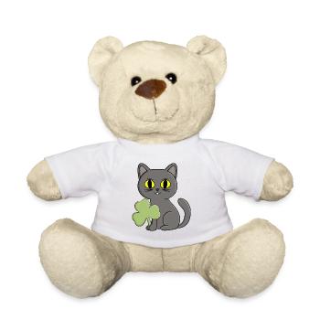 Grey Cat Shamrock Clover Charm - Teddy Bear - white - Front