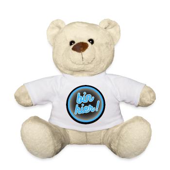 Bin Hier! Neon Kreis Badge - Teddy - Weiß - Vorne