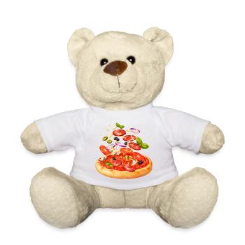 Pizza with salami and vegetables illustration - Teddy Bear - white - Front