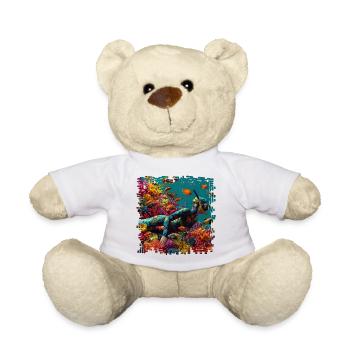 Coral Reef Diver Panorama - Teddy Bear - white - Front