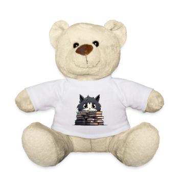 Kätzchen über Bücherstapel - Teddy - Weiß - Vorne
