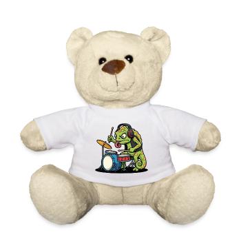 Caméléon Batteur Rock Musique Mascotte Cartoon - Nounours - blanc - Devant