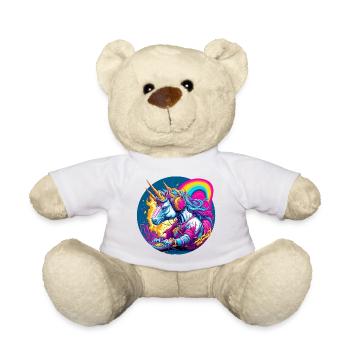 Unicorn DJ in neon rainbow - Teddy Bear - white - Front
