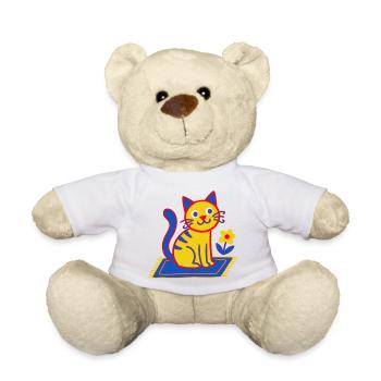 Bunte Katze auf Teppich in einer Blütenwiese - Teddy - Weiß - Vorne
