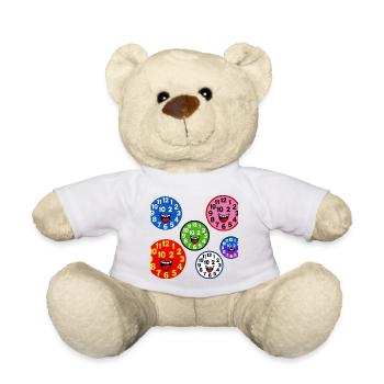Colorful Smiling Clocks - Teddy Bear - white - Front