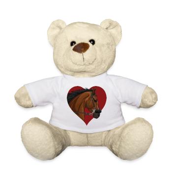 Der Kopf eines braunen Pferdes und ein Herz - Teddy - Weiß - Vorne