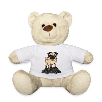 Mops auf Fels-Porträt Rehkitz süß - Teddy - Weiß - Vorne