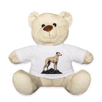 Greyhound Dog on Rock Portrait Sand Greyhound - Teddy Bear - white - Front