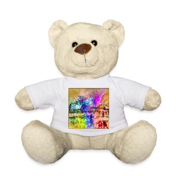 Colorful Winter Village Watercolor - Teddy Bear - white - Front