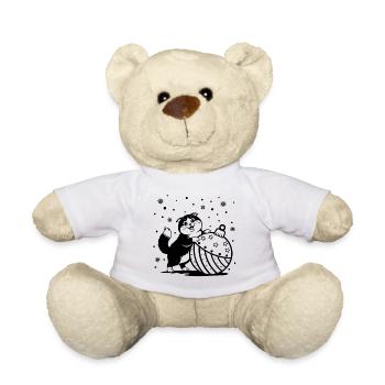 Cute Fluffy Cat with a Big Christmas Bauble - Teddy Bear - white - Front