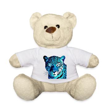 Fluoreszierender geometrischer Blauer Leopard - Teddy - Weiß - Vorne