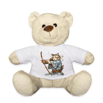 Kyudo Cat Archer – Japanese Zen Archery Art - Teddy Bear - white - Front