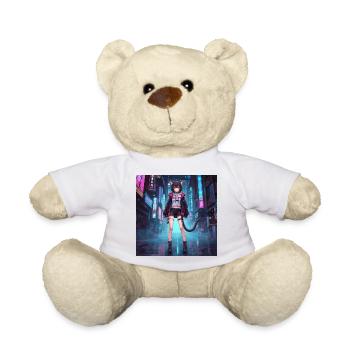 Neon cat in the cyber district - Teddy Bear - white - Front