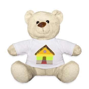 Colourful village house with thatched roof - Teddy Bear - white - Front