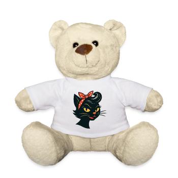 Black cat in 50s retro style - Teddy Bear - white - Front