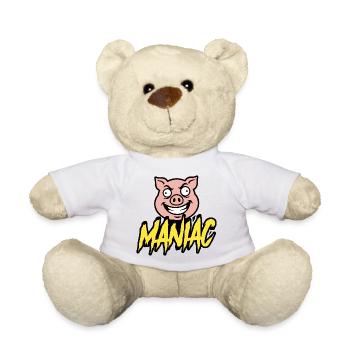 Maniac Crazy Pig Funny Mascot Design - Teddy Bear - white - Front