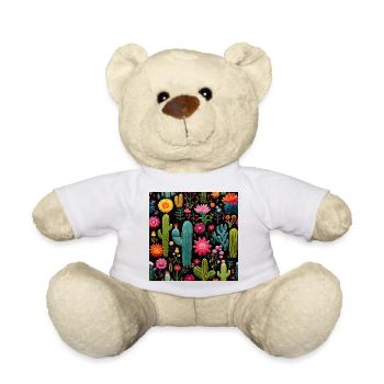 Cactus Blossoms Sea on Black - Teddy Bear - white - Front