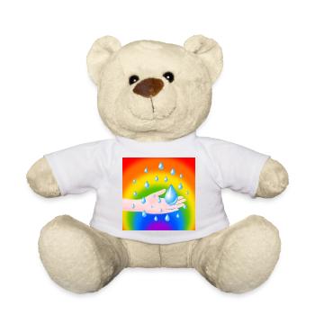 Rainbow Rain Drop and a Hand - Teddy Bear - white - Front