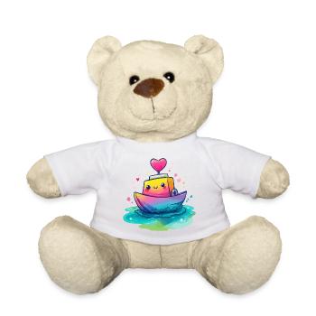Heart Boat in the Rainbow Sea - Teddy Bear - white - Front
