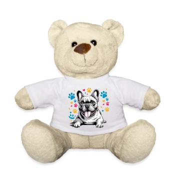 French Bulldog Cartoon Funny Bully with - Teddy Bear - white - Front