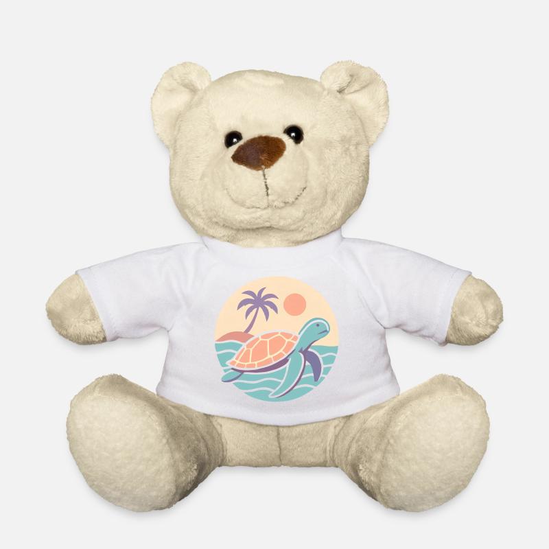 Retro Schildkröte am Strand  - Teddy - Weiß