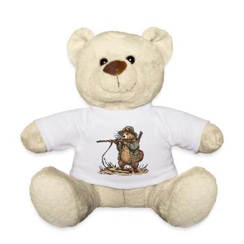 Lustiger Biber Jäger Witziges Jagd Motiv - Teddy - Weiß - Vorne
