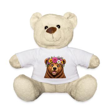 Bear with flower decoration - Teddy Bear - white - Front