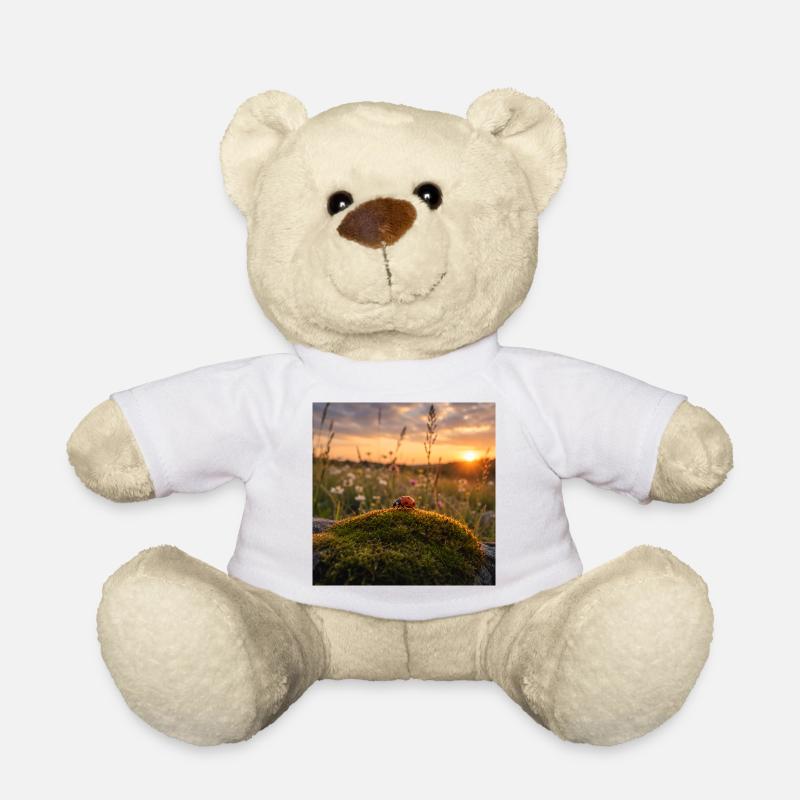 Ladybug in sunset and moss - Teddy Bear - white