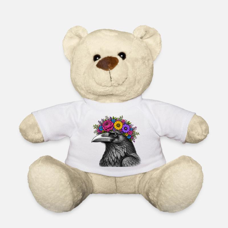 Crow's Head with Flower Crown - Teddy Bear - white