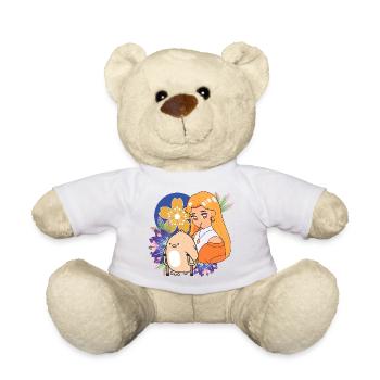 Anime Girl and Bird with Crutches Art - Teddy Bear - white - Front