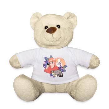 Zen Selfie & Turtle in Wheelchair Art - Teddy Bear - white - Front