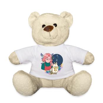 Manga Girl with Coffee and Lama in Wheelchair - Teddy Bear - white - Front