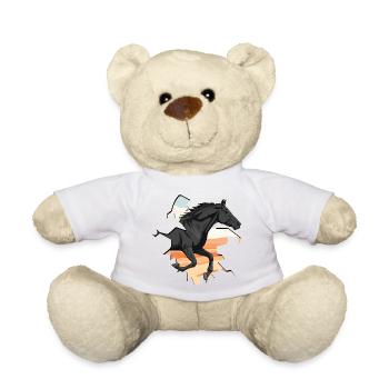 Ein galoppierendes Abaga-Pferd, das durch eine Wand fährt - Teddy - Weiß - Vorne